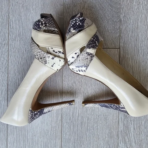 Nine West Snakeskin Leather Peep Hole Heels Pumps Stilettos - Picture 12 of 16